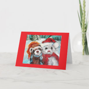 Ferret Winter Blank Greycard Karte