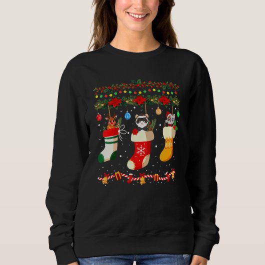 Ferret Xmas Socks Ferret Weihnachts Pajama Familie Sweatshirt (Vorderseite)
