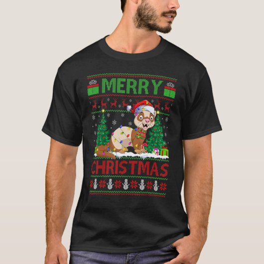 Ferret Xmas Tree Lights Ugly Santa Ferret Christ T-Shirt (Vorderseite)