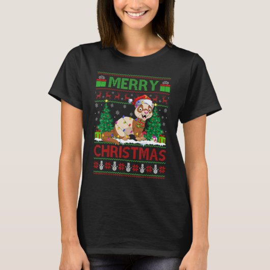 Ferret   Xmas Tree Lights Ugly Santa Ferret Christ T-Shirt (Vorderseite)