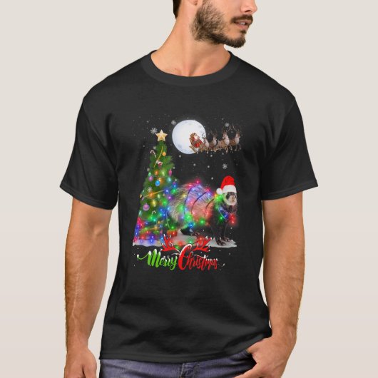 Ferrets Animal Frohe Weihnachtsmann Lover T-Shirt (Vorderseite)