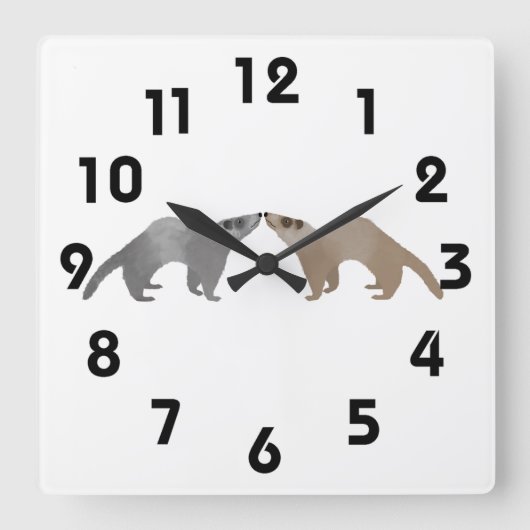 Ferrets Wall Clock Quadratische Wanduhr (Vorderseite)