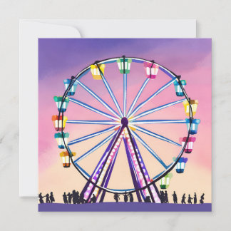 Ferris Wheel Sunset | Schöne Wasserfarbe Karte