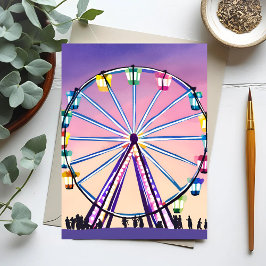 Ferris Wheel Sunset | Schöne Wasserfarbe Postkarte
