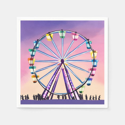 Ferris Wheel Sunset | Schöne Wasserfarbe Serviette (Vorderseite)