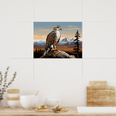 Ferruginous Hawk steht auf Felsen Poster (Küche)