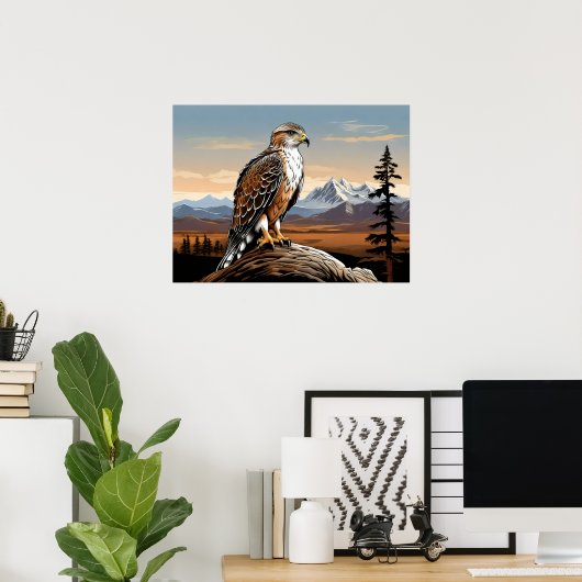 Ferruginous Hawk steht auf Felsen Poster (Heimbüro)
