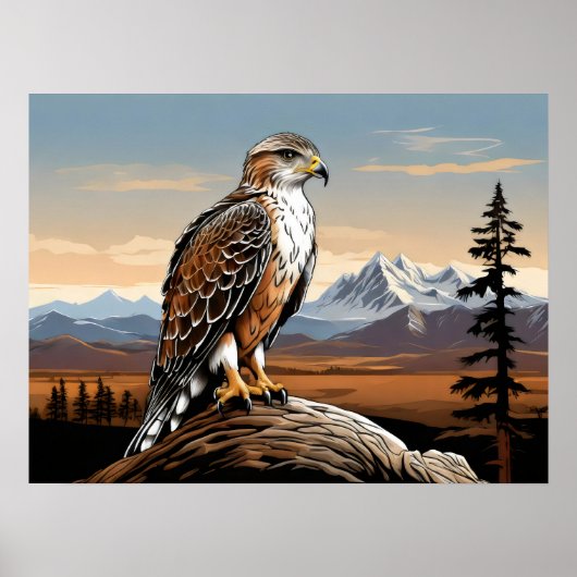 Ferruginous Hawk steht auf Felsen Poster (Vorne)
