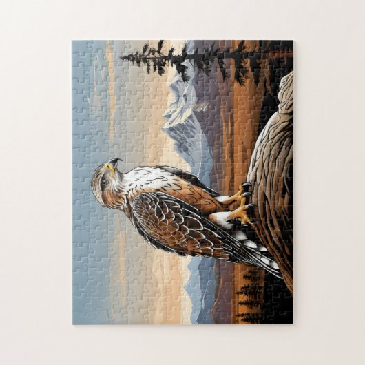 Ferruginous Hawk steht auf Felsen Puzzle (Vertikal)