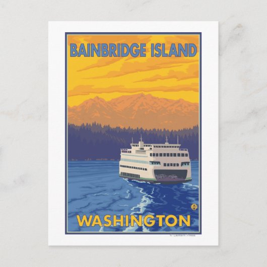 Ferry and Mountains - Bainbridge Island, WA Postkarte (Vorderseite)