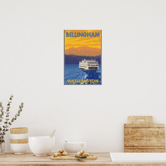Ferry and Mountains - Bellingham, Washington Poster (Küche)