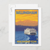Ferry and Mountains - Bellingham, Washington Postkarte (Vorne/Hinten)