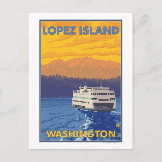 Ferry and Mountains - Lopez Island, Washington Postkarte (Vorderseite)