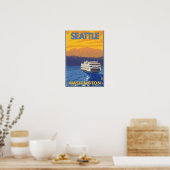 Ferry and Mountains - Seattle, Washington Poster (Küche)