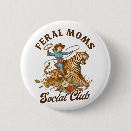 Ferry Mama Social Club Funny Retro Boho Cowgirl Button (Vorderseite)