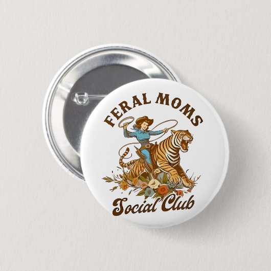 Ferry Mama Social Club Funny Retro Boho Cowgirl Button (Vorne & Hinten)