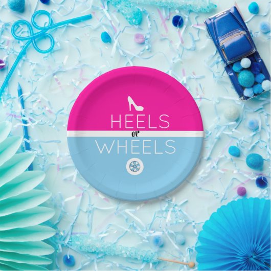 Ferse oder Räder |Pink und blaues Geschlecht Pappteller (Party)