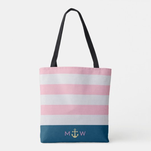 Fertig gestreifte Pastelblush Monogram Tote Bag Tasche (Rückseite)