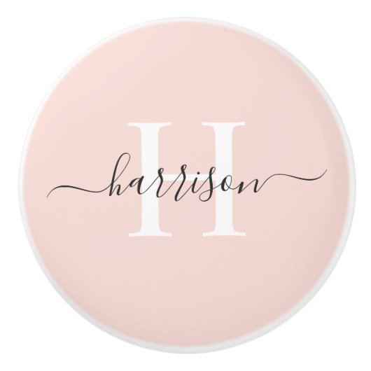 Fertig lackiertes weißes Monogramm mit hellweichem Keramikknauf (Vorderseite)