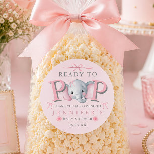 Fertig zum Platzen Elefant Baby Shower Popcorn-Tüt Runder Aufkleber
