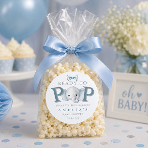 Fertig zum Platzen Elefant Baby Shower Popcorn-Tüt Runder Aufkleber