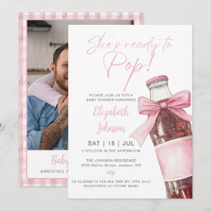 Fertig zum Platzen Rosa Sodaflasche Baby Shower Fo Einladung