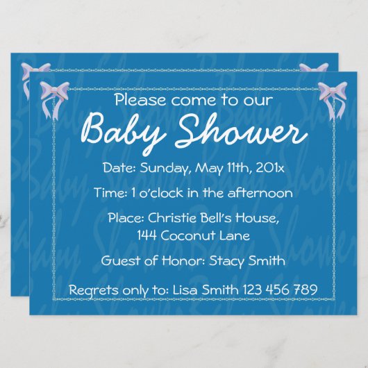 Fertigen Sie blaue Babyduscheneinladung besonders Einladung (Vorne/Hinten)