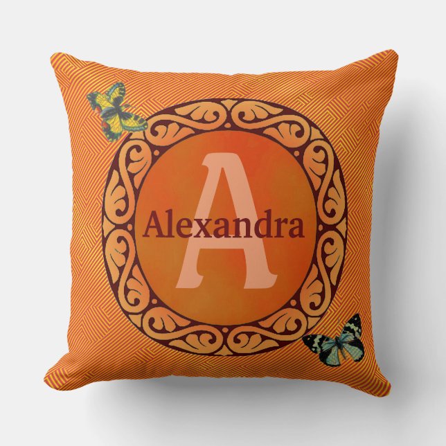 Fertigen Sie diese Orange und Schmetterling Kissen (Vorderseite)