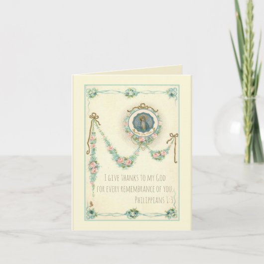 Fertigen Sie Vintage Jungfrau Blumen Mary Dankeskarte (Vorderseite)