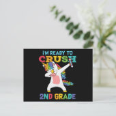Fertigputz der 2. Klasse Back School Unicorn Dabbi Postkarte (Stehend Vorderseite)