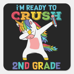 Fertigputz der 2. Klasse Back School Unicorn Dabbi Quadratischer Aufkleber