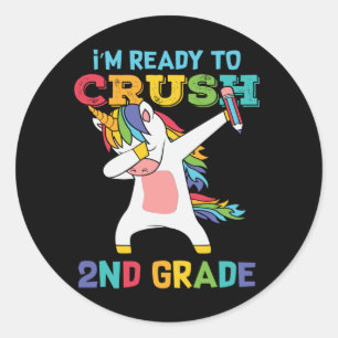 Fertigputz der 2. Klasse Back School Unicorn Dabbi Runder Aufkleber
