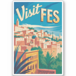Fes Marokko Afrika Illustration Reise Kunst Vintag Aufkleber