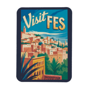 Fes Marokko Afrika Illustration Reise Kunst Vintag Magnet