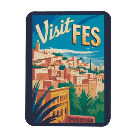 Fes Marokko Afrika Illustration Reise Kunst Vintag Magnet (Vertikal)
