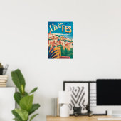 Fes Marokko Afrika Illustration Reise Kunst Vintag Poster (Heimbüro)