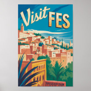 Fes Marokko Afrika Illustration Reise Kunst Vintag Poster