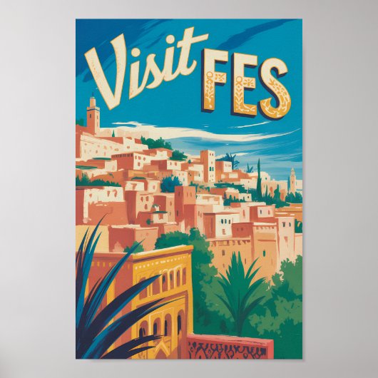 Fes Marokko Afrika Illustration Reise Kunst Vintag Poster (Vorne)