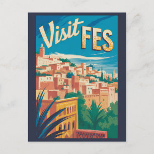 Fes Marokko Afrika Illustration Reise Kunst Vintag Postkarte