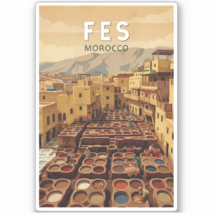 Fes Marokko Illustration Reise Kunst Vintage Aufkleber