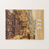 Fes Marokko Illustration Reise Kunst Vintage Puzzle (Horizontal)