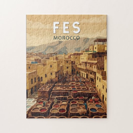 Fes Marokko Illustration Reise Kunst Vintage Puzzle (Vertikal)