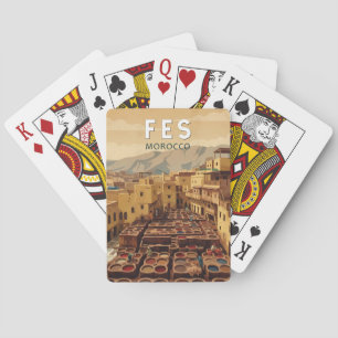 Fes Marokko Illustration Reise Kunst Vintage Spielkarten