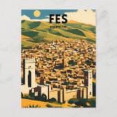 Fes Marokko Reiseplakat Postkarte (Vorderseite)