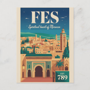 Fes Marokko Retro-Reiseposter-Kunst drucken Postkarte
