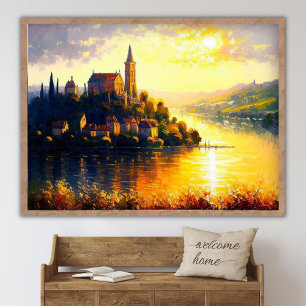 Fesselnde Sonnenuntergangslandschaftsmalerei, Vint Poster