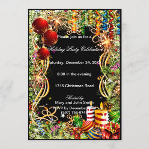 Fest Baubles Candles Weihnachtsfest Party Einladun Einladung