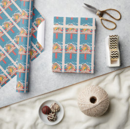 Fest-Bird-House Holiday Blue Wrapping Paper Geschenkpapier