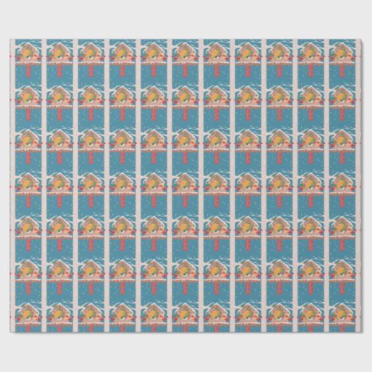 Fest-Bird-House Holiday Blue Wrapping Paper Geschenkpapier (Flach)
