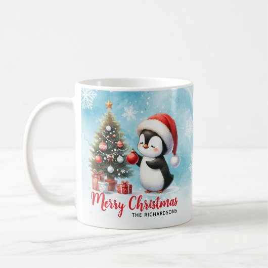 Fest Blau und Red Fun Pinguin Frohe Weihnachten Kaffeetasse (Links)